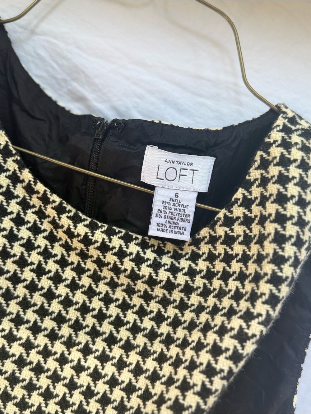 LOFT Sleeveless Houndstooth Midi Dress - Black & Cream - Picture 2 of 5